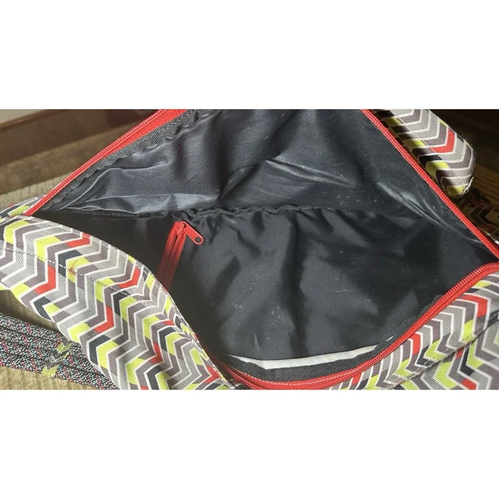 Kavu Rope Sling Crossbody Bag Geometric Print Multi-Pocket Hike Travel Teal Gray